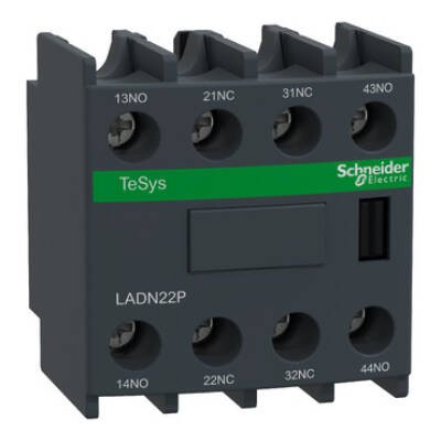 Auxiliary contact block, TeSys D, 2NO + 2NC, front mounting, screw clamp terminals, EN 50012 - Schneider Electric - LADN22P