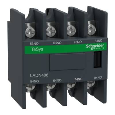 Auxiliary contact block, TeSys D, 4NO, front mounting, lugs-ring terminals - Schneider Electric - LADN406