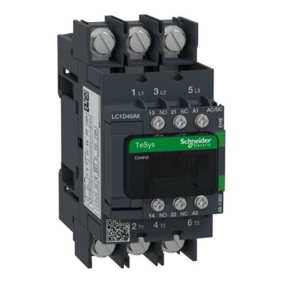 TeSys D contactor 3P 40A AC-3 up to 440V coil 48-130V AC/DC ring-lugs - Schneider Electric - LC1D40A6EHE