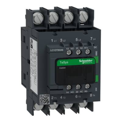 TeSys D contactor 4P 80A AC-1 up to 440V coil 24V DC ring-lugs - Schneider Electric - LC1DT80A6BBE
