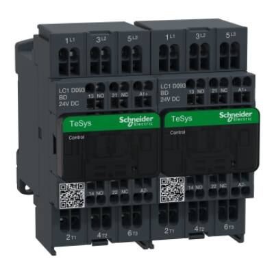 TeSys D reversing contactor - 3P(3 NO) - AC-3 - <= 440 V 9 A - 24 V DC coil - Schneider Electric - LC2D093BD