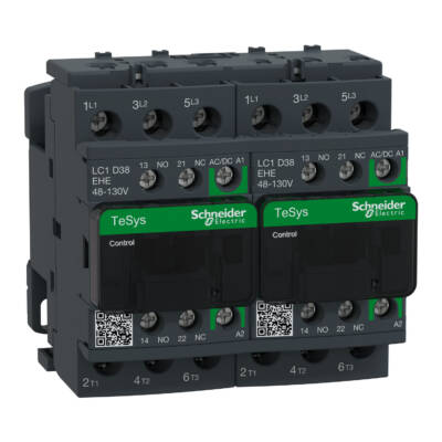 TeSys D reversing contactor - 3P - <= 440 V - 38 A AC-3 - 48...130 V AC/DC coil - Schneider Electric - LC2D38EHE