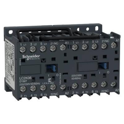 TeSys K reversing contactor - 3P - AC-3 <= 440 V 6 A - 1 NC - 230 V AC coil - Schneider Electric - LC2K0601P7