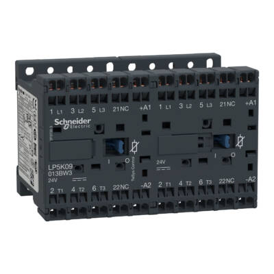 TeSys K reversing contactor - 3P - AC-3 <= 440 V 9 A - 1 NC - 24 V DC coil - Schneider Electric - LP5K09013BW3