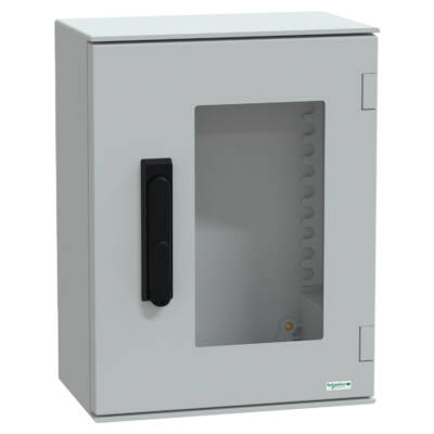 wall-mounting encl. polyester monobloc IP66 430x330x200mm 3p.lock glazed door - Schneider Electric - NSYPLM43TVG