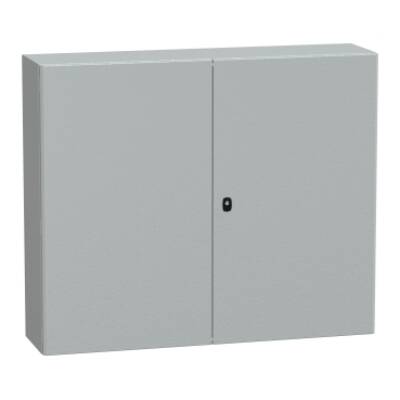 "Wall mounted steel enclosure, PanelSeT S3D, double plain door, without mounting plate, 1000x1200x300mm, IP55, IK10" - Schneider Electric - NSYS3D101230D