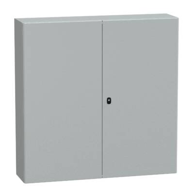 "Wall mounted steel enclosure, PanelSeT S3D, double plain door, with mounting plate, 1200x1200x300mm, IP55, IK10" - Schneider Electric - NSYS3D121230DP