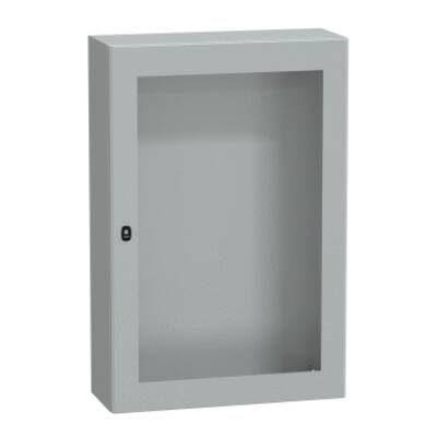 "Wall mounted steel enclosure, PanelSeT S3D, transparent door, without mounting plate, 1200x800x300mm, IP66, IK08" - Schneider Electric - NSYS3D12830T