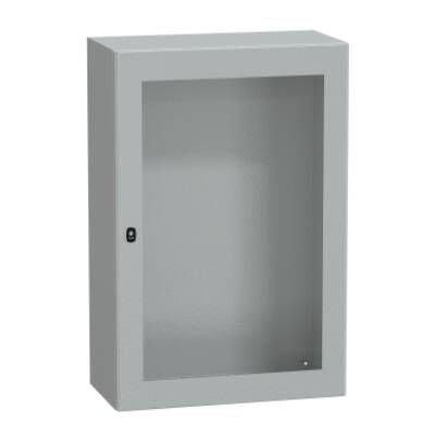 "Wall mounted steel enclosure, PanelSeT S3D, transparent door, without mounting plate, 1200x800x400mm, IP66, IK08" - Schneider Electric - NSYS3D12840T