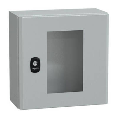 "Wall mounted steel enclosure, PanelSeT S3D, transparent door, without mounting plate, 300x300x150mm, IP66, IK08" - Schneider Electric - NSYS3D3315T