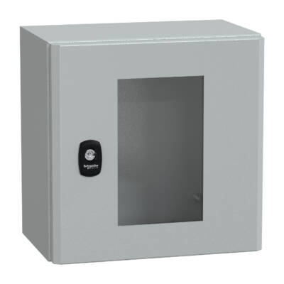 "Wall mounted steel enclosure, PanelSeT S3D, transparent door, without mounting plate, 300x300x200mm, IP66, IK08" - Schneider Electric - NSYS3D3320T