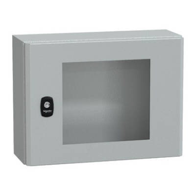 "Wall mounted steel enclosure, PanelSeT S3D, transparent door, without mounting plate, 300x400x150mm, IP66, IK08" - Schneider Electric - NSYS3D3415T