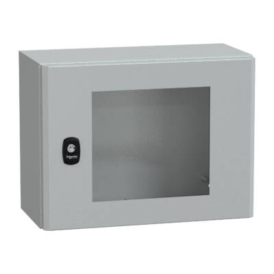 "Wall mounted steel enclosure, PanelSeT S3D, transparent door, without mounting plate, 300x400x200mm, IP66, IK08" - Schneider Electric - NSYS3D3420T