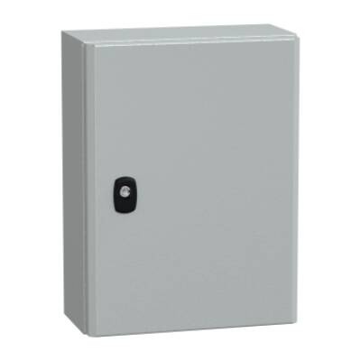 "Wall mounted steel enclosure, PanelSeT S3D, plain door, without mounting plate, 400x300x150mm, IP66, IK10" - Schneider Electric - NSYS3D4315