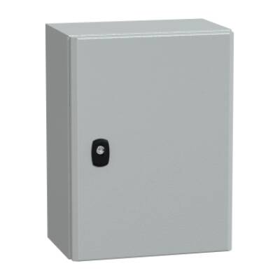 "Wall mounted steel enclosure, PanelSeT S3D, plain door, without mounting plate, 400x300x200mm, IP66, IK10" - Schneider Electric - NSYS3D4320