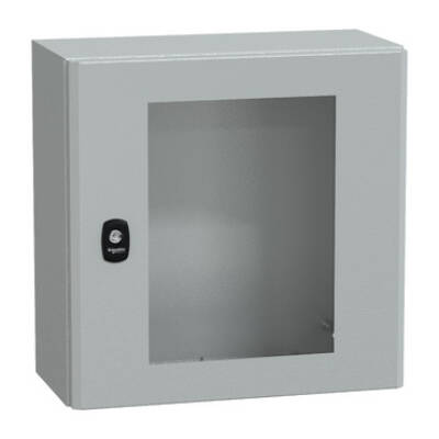 "Wall mounted steel enclosure, PanelSeT S3D, transparent door, without mounting plate, 400x400x200mm, IP66, IK08" - Schneider Electric - NSYS3D4420T