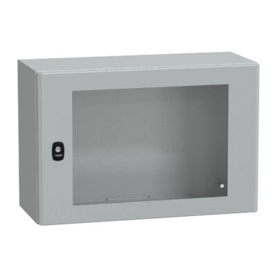 "Wall mounted steel enclosure, PanelSeT S3D, transparent door, without mounting plate, 400x600x250mm, IP66, IK08" - Schneider Electric - NSYS3D4625T