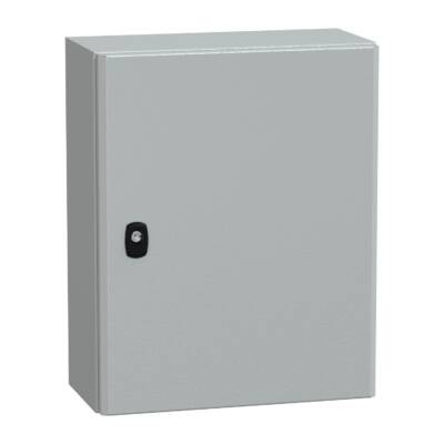 "Wall mounted steel enclosure, PanelSeT S3D, plain door, with mounting plate, 500x400x200mm, IP66, IK10" - Schneider Electric - NSYS3D5420P