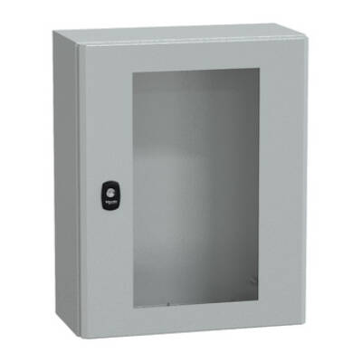 "Wall mounted steel enclosure, PanelSeT S3D, transparent door, without mounting plate, 500x400x200mm, IP66, IK08" - Schneider Electric - NSYS3D5420T