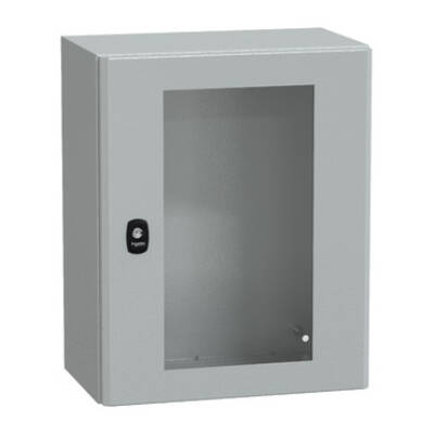 "Wall mounted steel enclosure, PanelSeT S3D, transparent door, without mounting plate, 500x400x250mm, IP66, IK08" - Schneider Electric - NSYS3D5425T