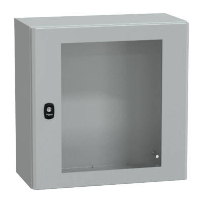 "Wall mounted steel enclosure, PanelSeT S3D, transparent door, without mounting plate, 500x500x250mm, IP66, IK08" - Schneider Electric - NSYS3D5525T