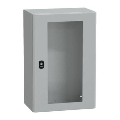 "Wall mounted steel enclosure, PanelSeT S3D, transparent door, without mounting plate, 600x400x250mm, IP66, IK08" - Schneider Electric - NSYS3D6425T
