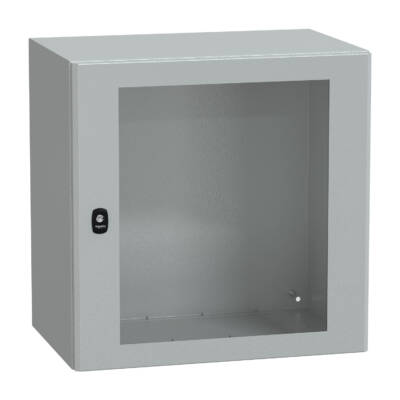 "Wall mounted steel enclosure, PanelSeT S3D, transparent door, without mounting plate, 600x600x400mm, IP66, IK08" - Schneider Electric - NSYS3D6640T