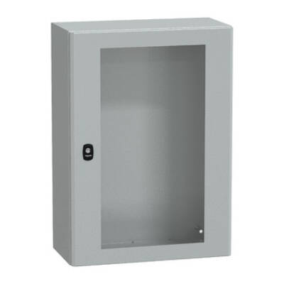 "Wall mounted steel enclosure, PanelSeT S3D, transparent door, without mounting plate, 700x500x250mm, IP66, IK08" - Schneider Electric - NSYS3D7525T