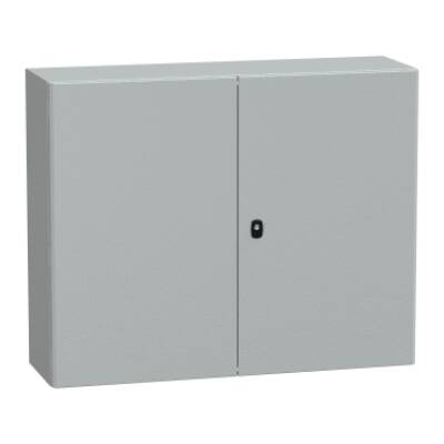 "Wall mounted steel enclosure, PanelSeT S3D, double plain door, with mounting plate, 800x1200x300mm, IP55, IK10" - Schneider Electric - NSYS3D81030DP