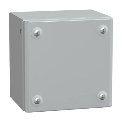Metal industrial box plain door H150xW150xD120 IP66 IK10 RAL 7035 - Schneider Electric - NSYSBM151512