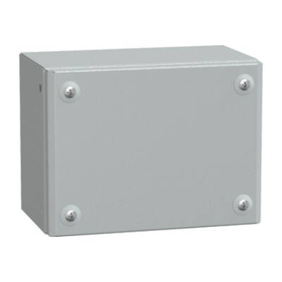 Metal industrial box plain door H150xW200xD120 IP66 IK10 RAL 7035 - Schneider Electric - NSYSBM152012