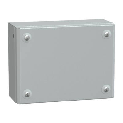 Metal industrial box plain door H150xW200xD80 IP66 IK10 RAL 7035 - Schneider Electric - NSYSBM15208