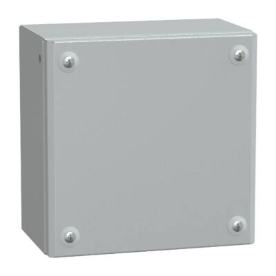 Metal industrial box plain door H200xW200xD120 IP66 IK10 RAL 7035 - Schneider Electric - NSYSBM202012