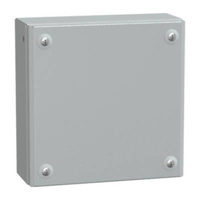 Metal industrial box plain door H200xW200xD80 IP66 IK10 RAL 7035 - Schneider Electric - NSYSBM20208