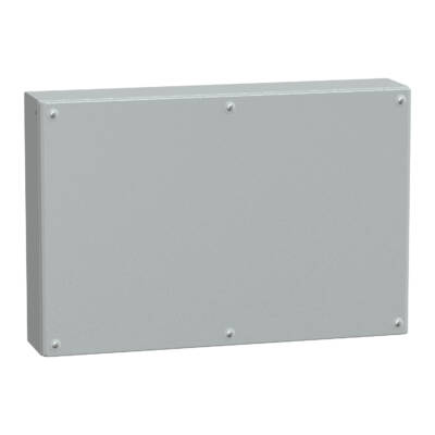 Metal industrial box plain door H400xW600xD120 IP66 IK10 RAL 7035 - Schneider Electric - NSYSBM406012