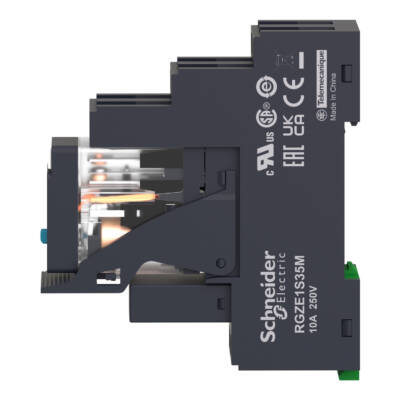 Harmony, Interface plug-in relay pre-assembled, 5 A, 2 CO, with lockable test button, with protection circuit, 24 V DC - Schneider Electric - RXG21BDPV