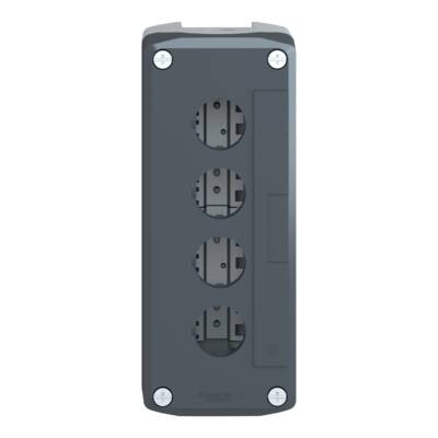 dark grey empty enclosure lid with light grey base - 4 cut-outs - Schneider Electric - XALD04