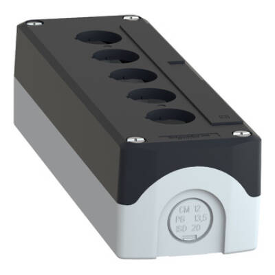 Empty enclosure, plastic, dark grey lid, for push button Ø22, 5 cut-outs - Schneider Electric - XALD05