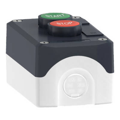 Control station, plastic, dark grey lid, 2 flush push buttons Ø22, marked START STOP, 1 NO + 1 NC - Schneider Electric - XALD215