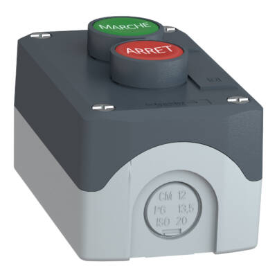 Harmony XALD, XALK, Control station, plastic, dark grey, 1 green flush marked MARCHE/1 red flush marked ARRET push buttons, Ø22 , spring return - Schneider Electric - XALD224