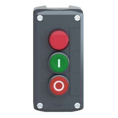 dark grey station - green flush/red flush pushbuttons Ø22 and red pilot light - Schneider Electric - XALD363M