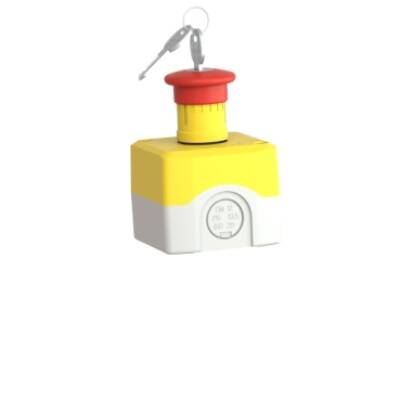 Harmony XALD, XALK, Control station, plastic, yellow, 1 red mushroom head push button Ø40, emergency stop key release 1 NO + 1 NC, unmarked - Schneider Electric - XALK188E