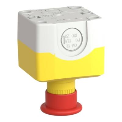 Harmony XALD, XALK, Control station, plastic, yellow, 1 red mushroom head push button Ø40, emergency stop push-pull 1 NC, unmarked - Schneider Electric - XALK198