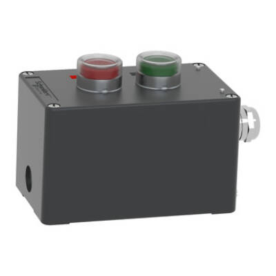 Control station, metal, start stop function, 2 flush push buttons, green, red, 1 NO + 1 NC, ATEX - Schneider Electric - XAWF210EX