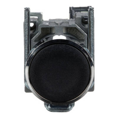 Push button, metal, flush, black, Ø22, spring return, unmarked, 1 NO - Schneider Electric - XB4BA21
