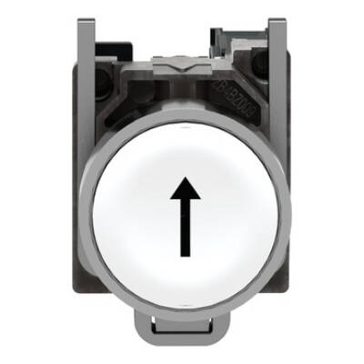 Push button, metal, flush, white, Ø22, spring return, marked UP ARROW, 1 NO - Schneider Electric - XB4BA3341