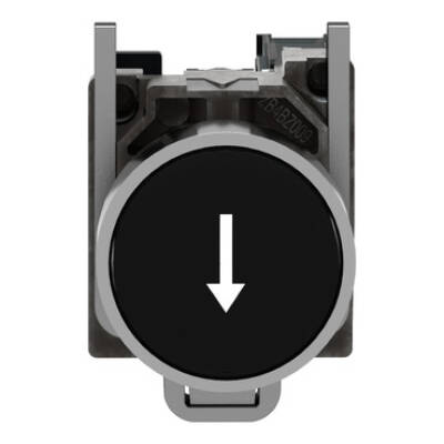 Push button, metal, flush, black, Ø22, spring return, marked DOWN ARROW, 1 NO - Schneider Electric - XB4BA3351
