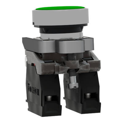 Harmony XB4, Push button, metal, flush, green, Ø22, spring return, unmarked, 1 NO + 1 NC - Schneider Electric - XB4BA35