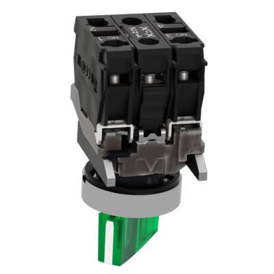 Illuminated selector switch, Harmony XB4, metal, green handle, 22mm, universal LED, 2 positions, 1NO + 1NC, 24V AC DC - Schneider Electric - XB4BK123B5