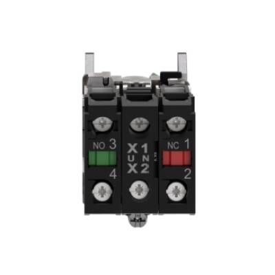 Illuminated selector switch, Harmony XB4, metal, green handle, 22mm, universal LED, 2 positions, 1NO + 1NC, 110...120V AC - Schneider Electric - XB4BK123G5